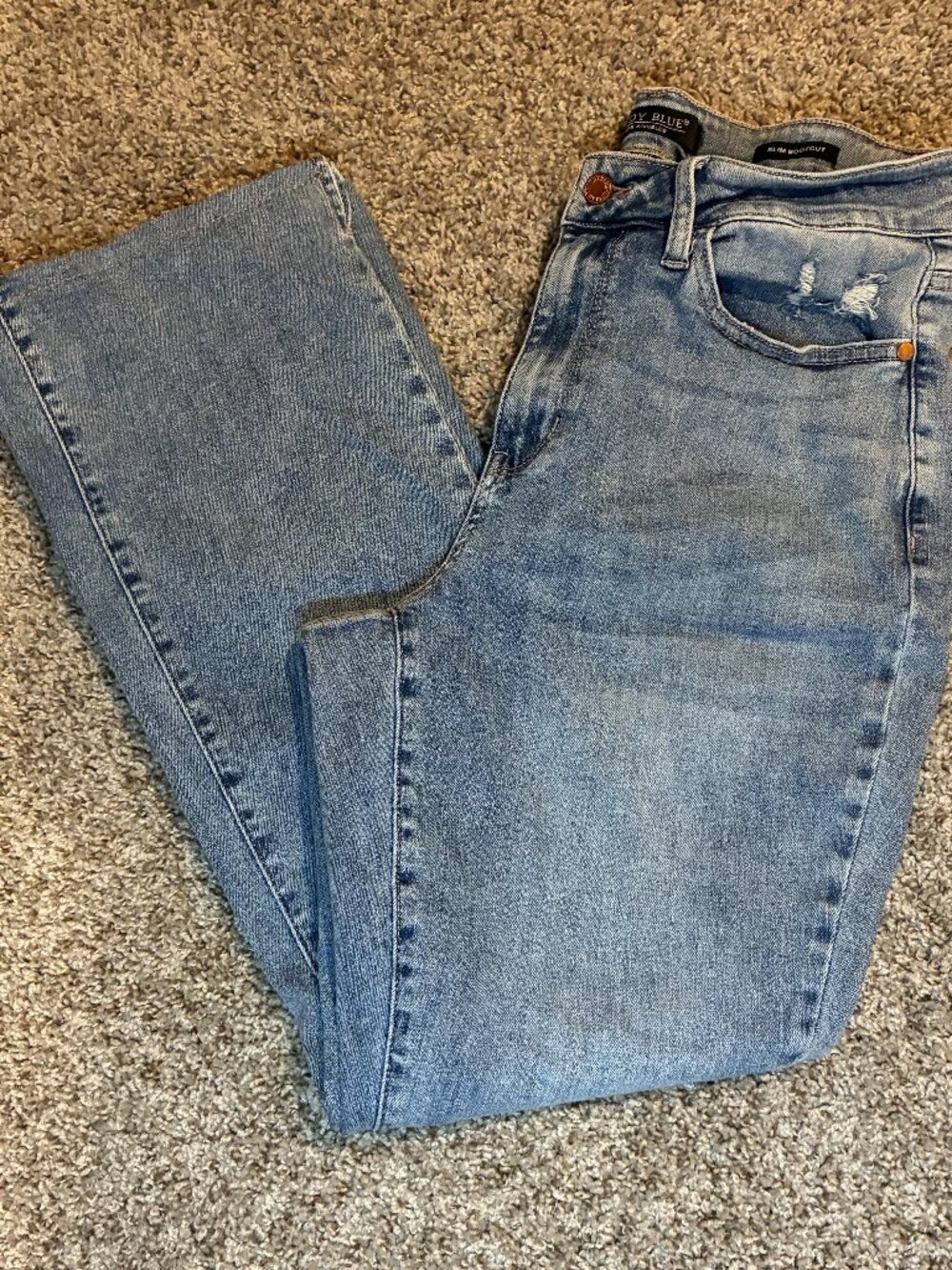 Judy Blue Women's Slim Bootcut Jeans Light Wash Distressed Front Pockets Size 14